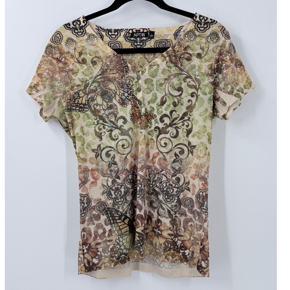 Vtg y2k‎ Butterfly Rhinestone Short Sleeve Top womens sz L Fairy Grunge Indie